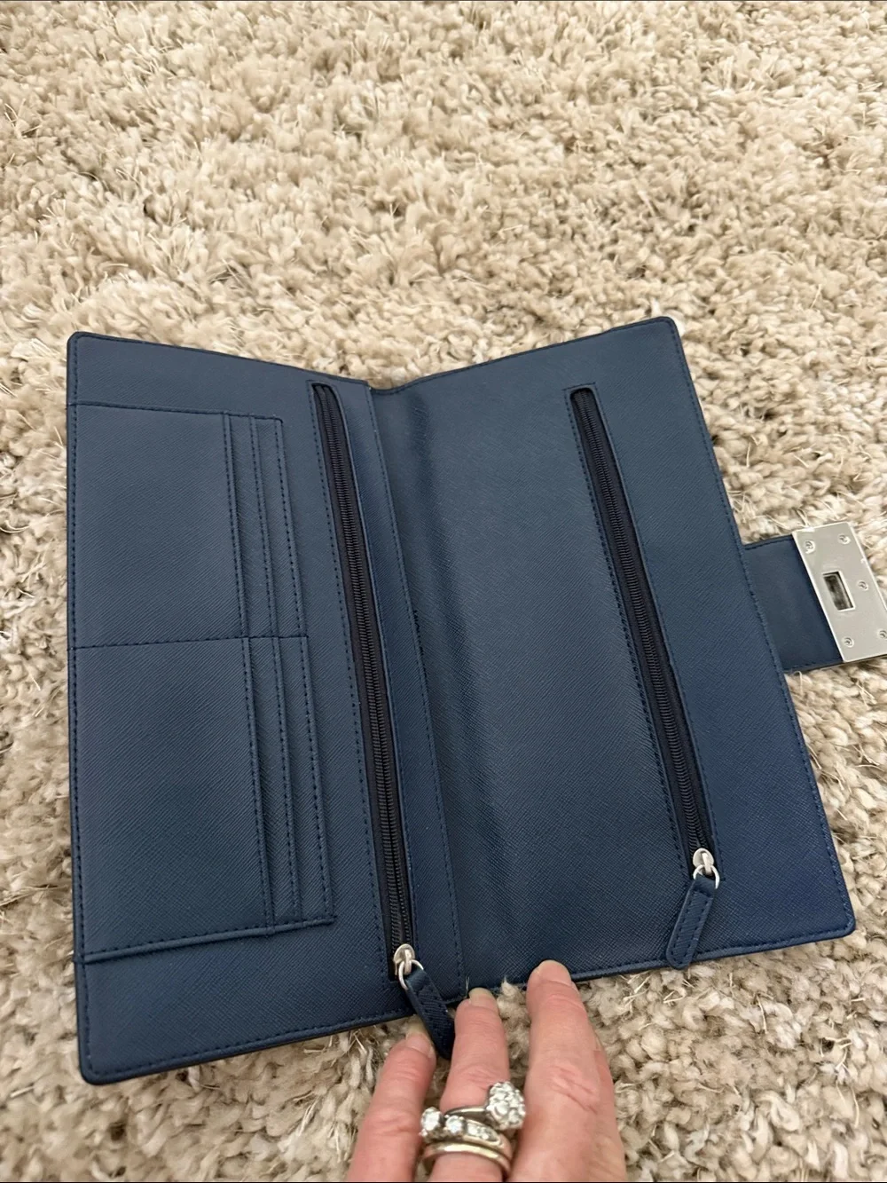 Michael Kors Navy Leather Wallet with Silver Turnlock Plate